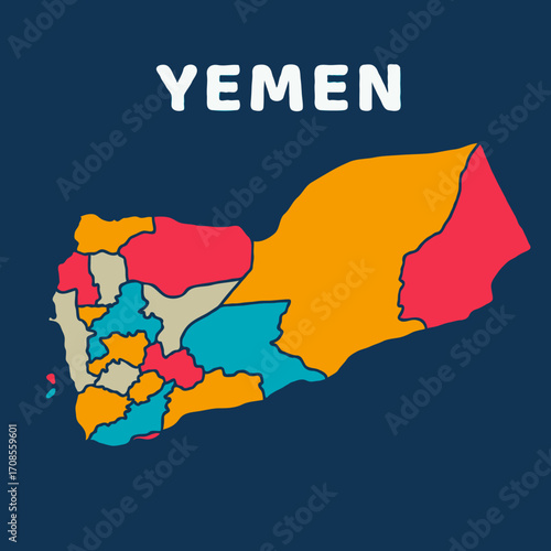 colorful map of Yemen on dark background with detailed outline vector illustration