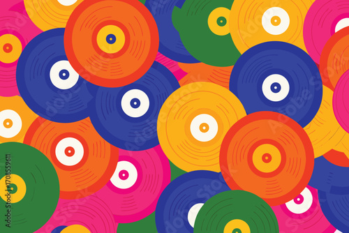 Vibrant abstract background of colorful vinyl records
