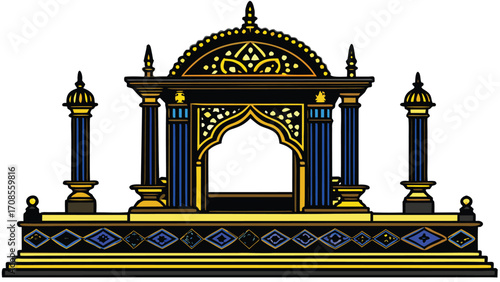Ancient Asian temple gate adorned with intricate golden Thai architecture and exquisite decorative wood art
