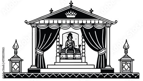 Vector illustration of ancient historical buildings like a Thai temple, a Chinese palace, or a European church, representing various architectural landmarks
