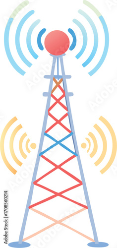A stylized wireless radio communication network symbol, often seen as a Wi-Fi icon, depicts a broadcast signal emanating from a central point or tower