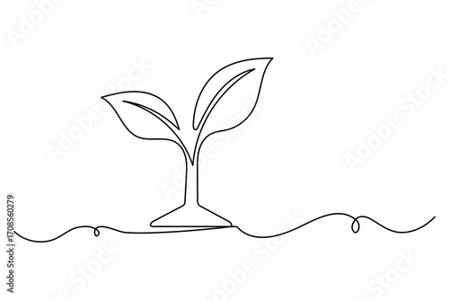 Continuous one line drawing of the step by step process of a plant growing from seed to sprout in doodle style
