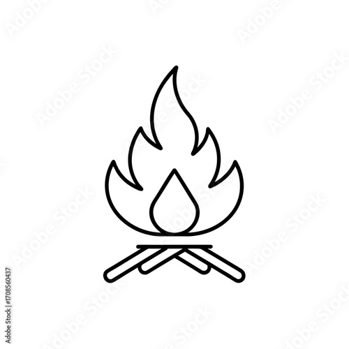 Simple bonfire outline drawing on transparent background