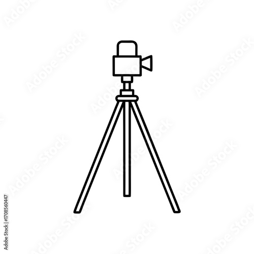 Camera on tripod outline icon on transparent background