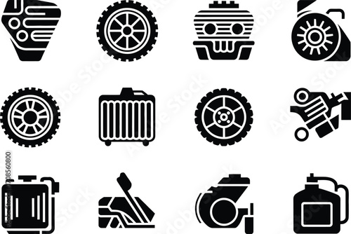 Collection of automotive and mechanical parts icons for design