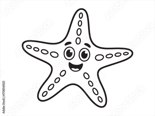 Black and white starfish cartoon drawing for educational marine life coloring