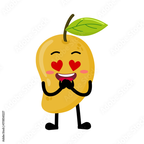 Cute Hand Drawn Mango In Love with heart eyes