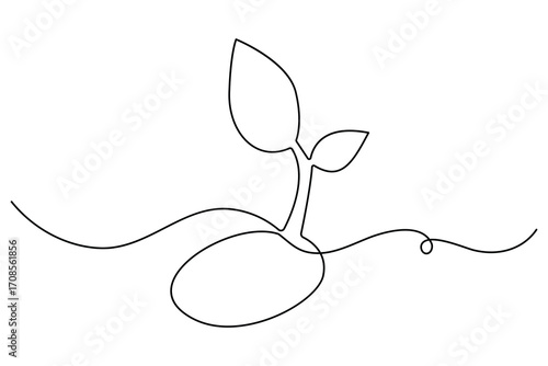 Continuous one line drawing of the step by step process of a plant growing from seed to sprout in doodle style
