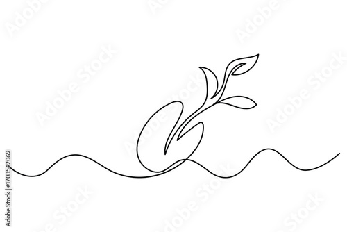 Continuous one line drawing of the step by step process of a plant growing from seed to sprout in doodle style

