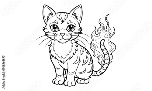 Smokey Cat, kids line art doodle pattern design t shirt design silhouette and vector, detailed illustration, perfect for relaxation, stress relief, adult coloring books, printable art therapy.