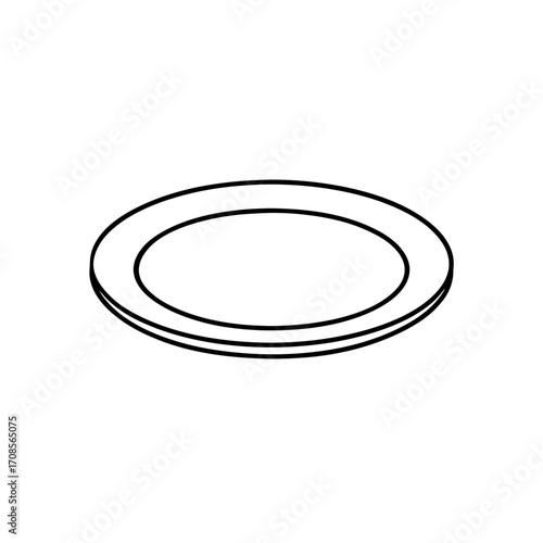 Outline drawing of empty plate on transparent background