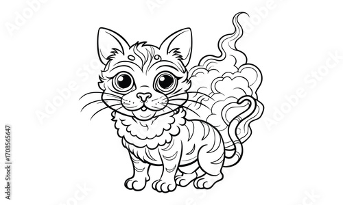Smokey Cat, kids line art doodle pattern design t shirt design silhouette and vector, detailed illustration, perfect for relaxation, stress relief, adult coloring books, printable art therapy.
