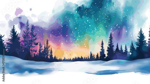 Northern Lights in Lapland. Northern Lights in Lapland watercolor vector illustration