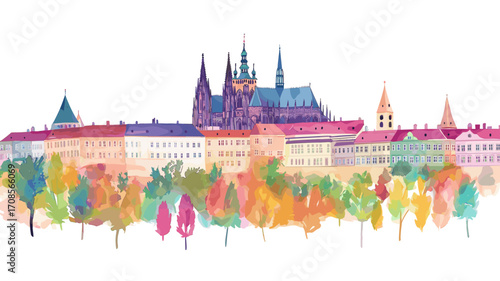 Prague Castle. Prague Castle watercolor vector illustration