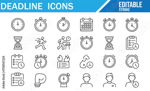 Line style icons set for meeting reminders, task completion, and goal achievement