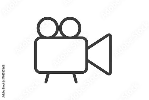 Video camera icon in a linear style. Camcorder symbol for filmmaking and cinema production. Retro movie camera vector illustration. Simple outline graphic pictogram for media.