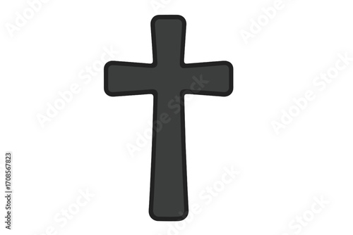 Cross icon, crucifix silhouette. Christian religion symbol. Catholic faith, spirituality concept. Holy spirit, God, Jesus Christ. Vector cartoon graphic for church, Easter.