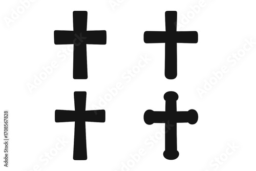 Christian cross silhouette set vector. Black crucifix icon collection. Symbol of faith, religion, and Christianity. Simple religious graphic element for design. Holy God sign.