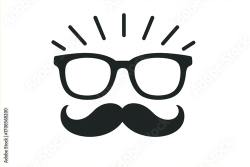 Man face with retro glasses and mustache vector icon. Hipster geek or nerd character symbol. Funny disguise mask for party photo booth props. Gentleman silhouette for a barbershop logo.