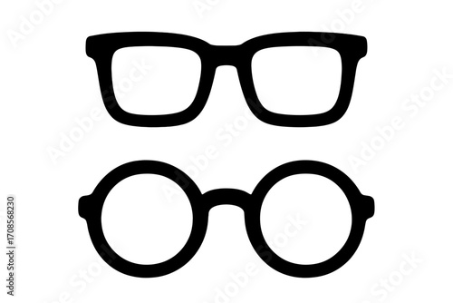 Eyeglasses set silhouette vector icon. Collection of fashion glasses frames. Retro, vintage, nerd, geek, hipster eyewear for men, women. Optical symbol for vision, sight.