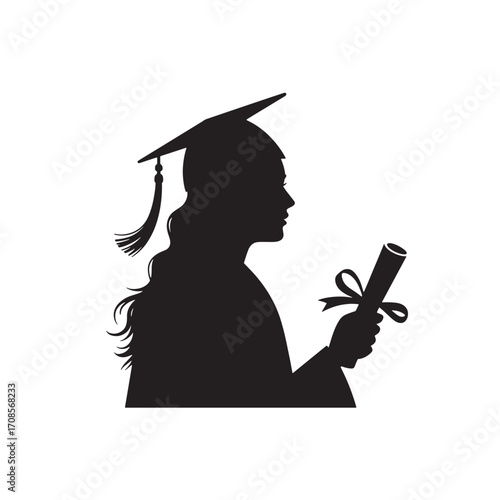 graduate student with diploma Silhouette of Female Gown Illustration