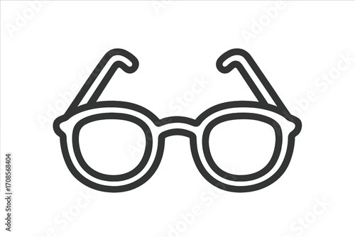 Glasses icon vector line art illustration. Simple black outline of retro round spectacles. Symbol for vision, sight, nerd, geek or hipster fashion accessory. Eyewear.