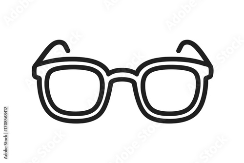 Glasses icon vector illustration. Nerd eyeglasses symbol. Retro geek fashion accessory. Spectacles frame for vision. Black outline minimal flat design. Hipster style element.
