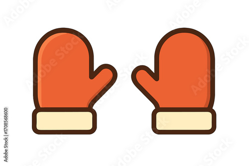Cozy winter mittens icon, warm gloves symbol, flat style vector cartoon illustration with transparent background, winter clothing accessory, cold weather gear set