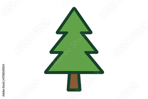 Pine tree icon symbol flat style vector cartoon illustration with transparent background, evergreen conifer forest nature element, Christmas tree graphic design, nature silhouette