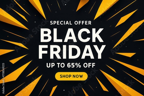Black Friday Poster with Yellow Radial Lines and Bold Typography Discount Promotion