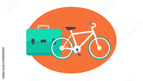 Bicycle commuting with briefcase vector illustration for urban lifestyle and eco friendly transport