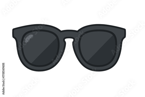 Summer sunglasses vector icon flat style, cartoon black shades illustration with transparent background, trendy eyewear design for sun protection, beach and travel accessory