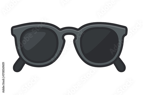 Summer sunglasses icon in flat style, black round shades, vector cartoon illustration with transparent background, trendy eyewear accessory, fashion and sun protection design