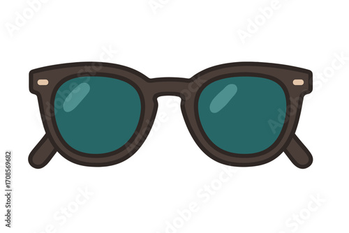 Classic retro sunglasses icon with hipster style, flat design vector illustration, cool eyewear accessory, summer fashion shades with transparent background, stylish optical frames