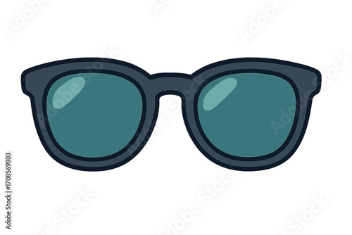 Stylish black sunglasses icon, summer accessory flat vector cartoon illustration, transparent background, trendy eyewear, UV protection glasses set