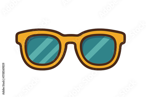 Summer sunglasses icon with blue lenses and yellow frame, flat style vector cartoon illustration, transparent background, trendy eyewear design set, sun protection accessory