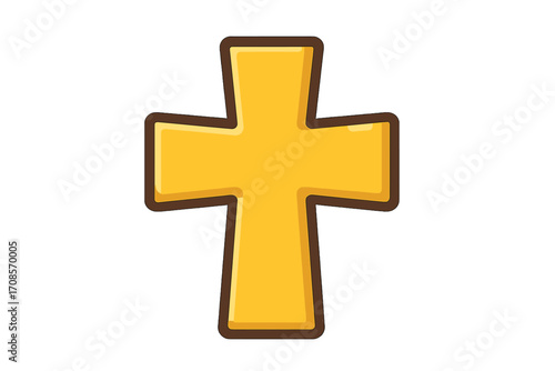 Wooden cross symbol flat icon, vector cartoon illustration with transparent background, religious Christian symbol, faith and spirituality design element, simple decorative cross graphic