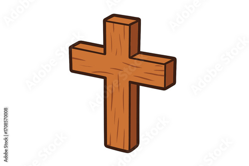 Wooden cross symbol vector flat icon, religious Christian cross illustration, faith and spirituality concept, wooden texture design with transparent background, religious symbol set