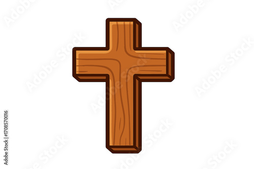 Wooden cross symbol flat style vector cartoon illustration, religious Christian icon, crucifix design, faith and spirituality emblem, transparent background set