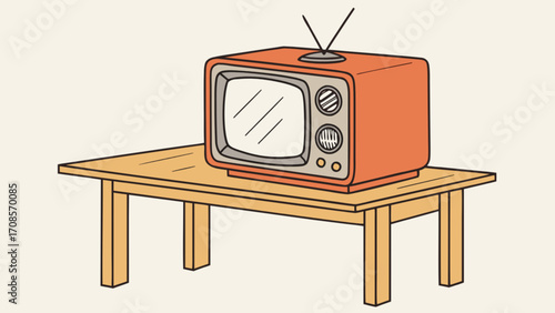 Vintage television set on wooden table illustration for retro tv antique appliance and home decor