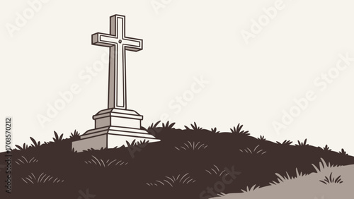 Find peace at gravesite memorial cross drawing illustration for remembrance and honoring loved ones