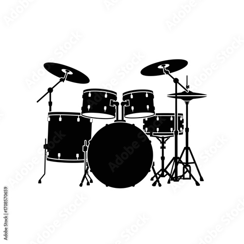 Drum Set Vector, Minimal Music Instrument Illustration, Flat Percussion Icon, Simple Clipart Isolated on White