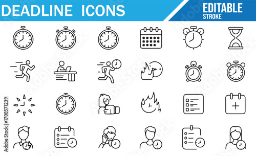Office productivity icons with stopwatch, calendar, and efficiency design elements