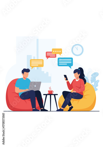 Two people communicate and collaborate while working remotely.