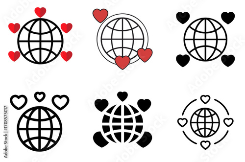 Global Charity Icon Set with Multiple Style Variations Vector