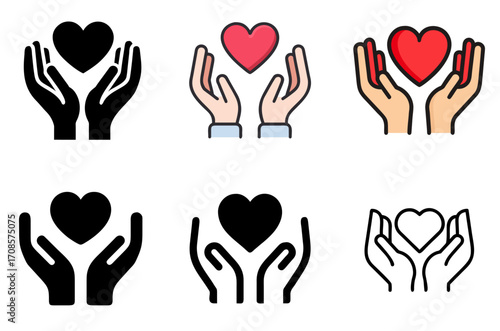 Helping Hand Icon Set with Multiple Style Variations Vector