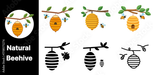 Natural Beehive Icon Set with Multiple Style Variations Vector