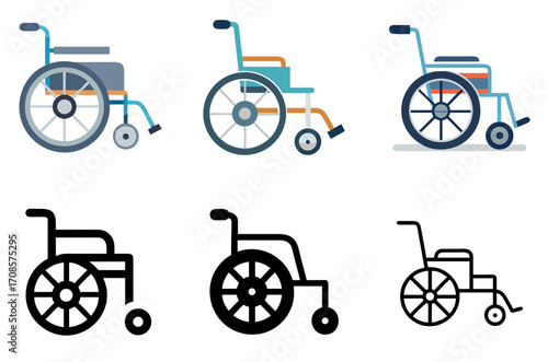 Medical Wheelchair Icon Set with Multiple Style Variations Vector