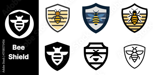Bee shield icon for honey protection, hive defense, and security symbols