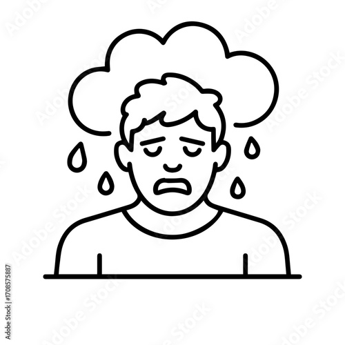 Person feeling sad and overwhelmed under a dark cloud with rain